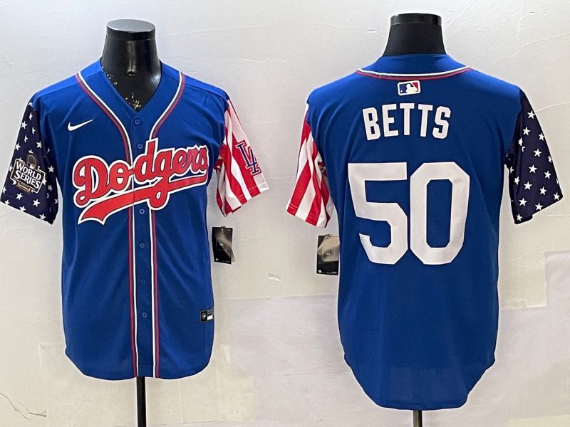 Men Los Angeles Dodgers 50 Betts Blue a generation of national flags Joint name 2025 Nike MLB Jersey style 5
